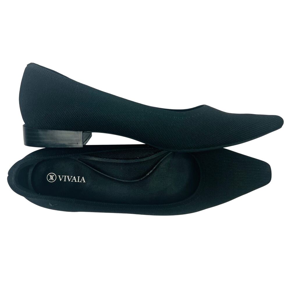Vivaia Pointed Toe Knit Flats Low Block Heel Black Slip On Shoes EU 41 US 10